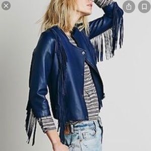 SALE Cleobella everly fringe blue leather jacket